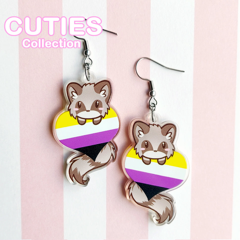 CUTIES PRIDE Nonbinary Raccoon Earrings