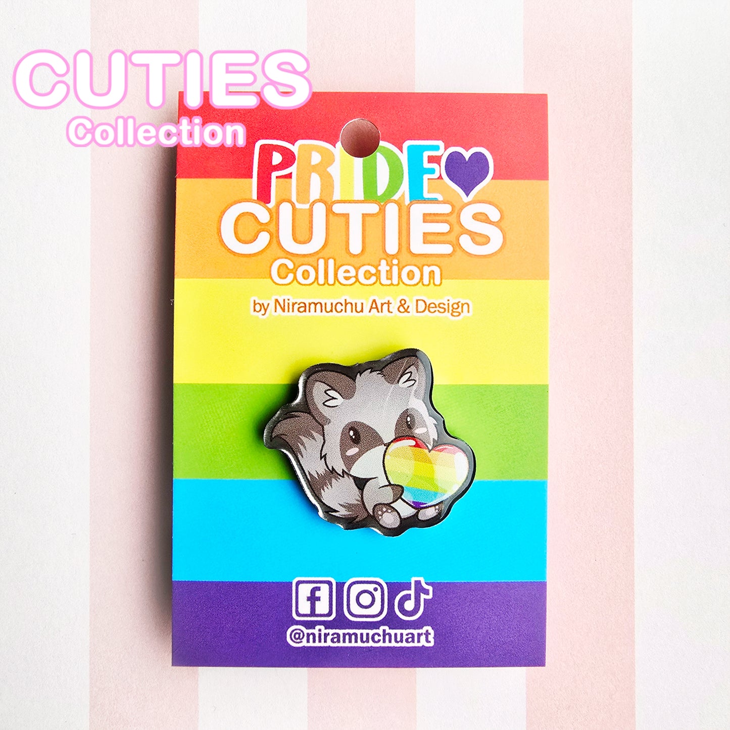 CUTIES PRIDE Rainbow Raccoon Metal Pin Badge