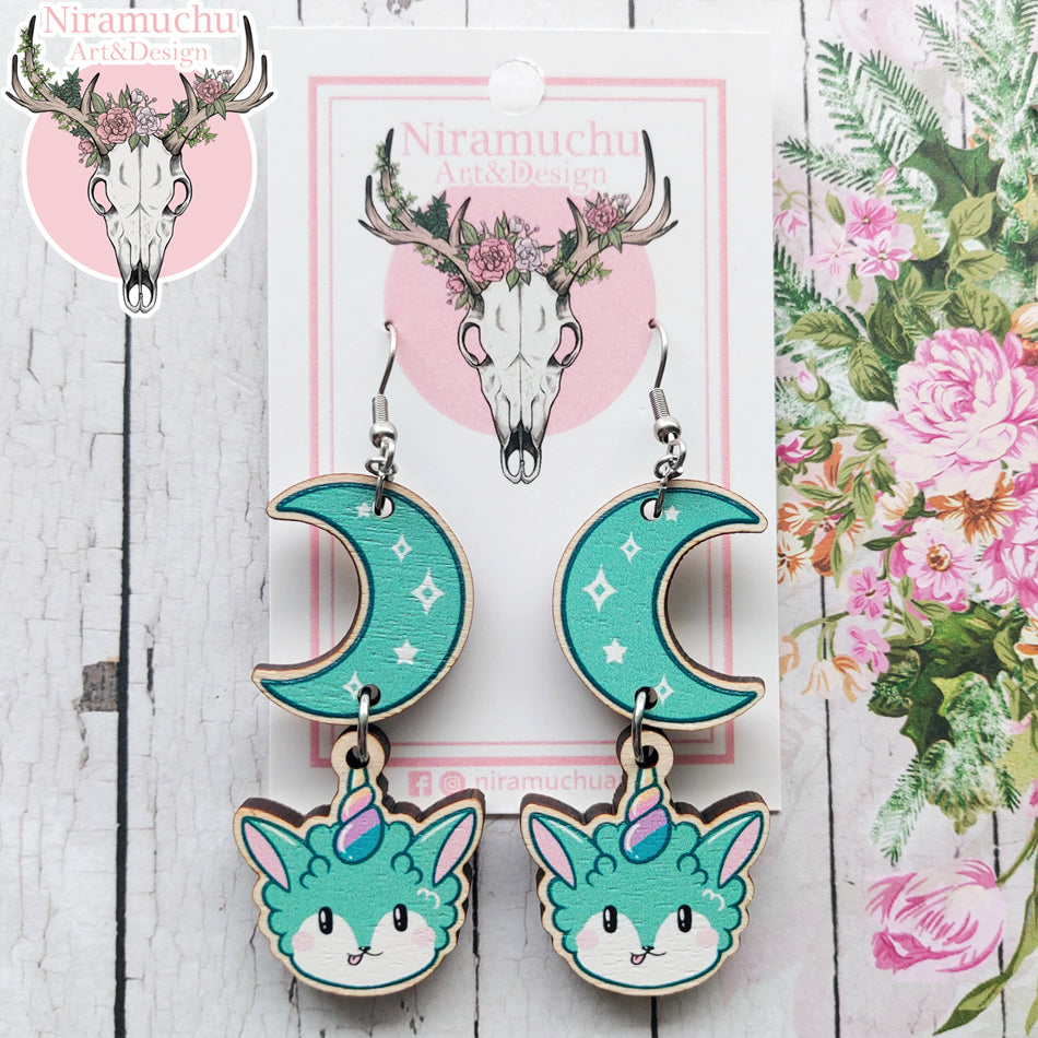 Alpacorn Minty Moon Earrings