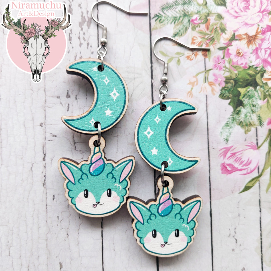 Alpacorn Minty Moon Earrings