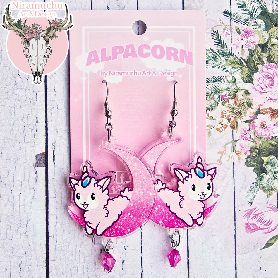 Alpacorn Sparkling Moon Pink Earrings