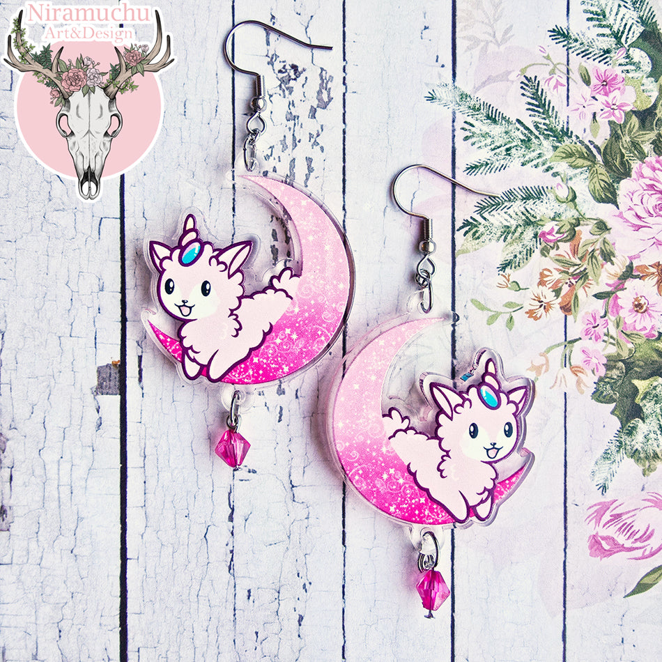 Alpacorn Sparkling Moon Pink Earrings
