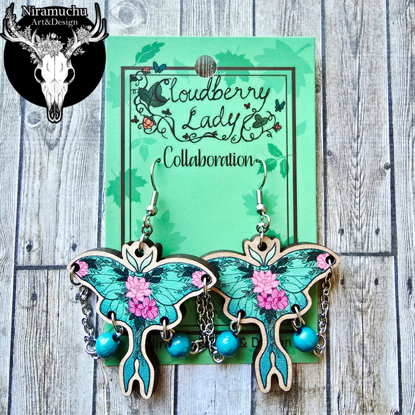 Cloudberry Luna Moth Earrings