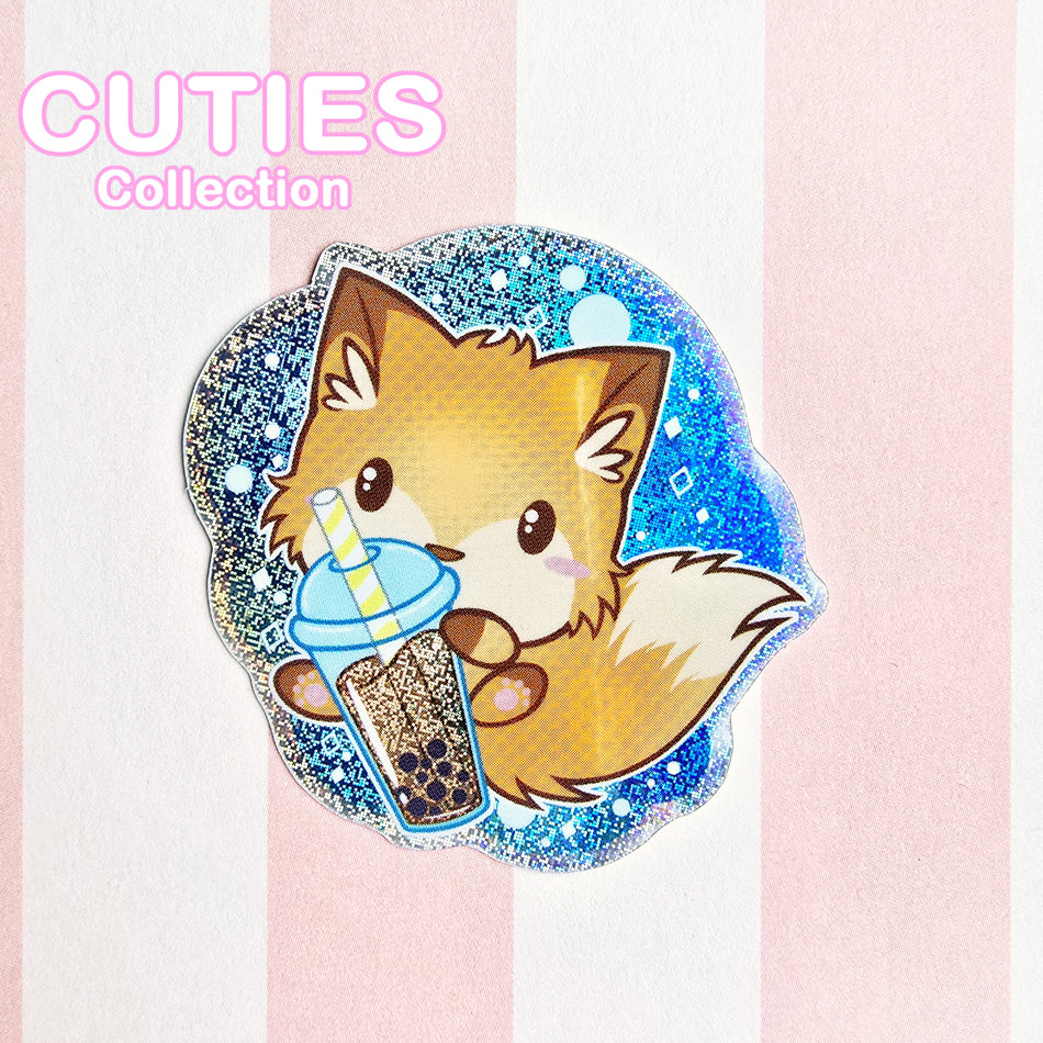 CUTIES Fox with Boba Glitter Sticker
