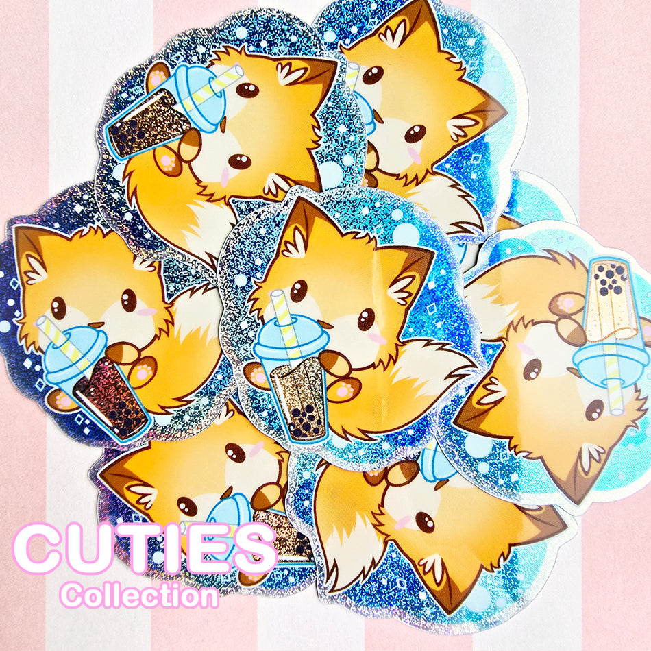 CUTIES Fox with Boba Glitter Sticker