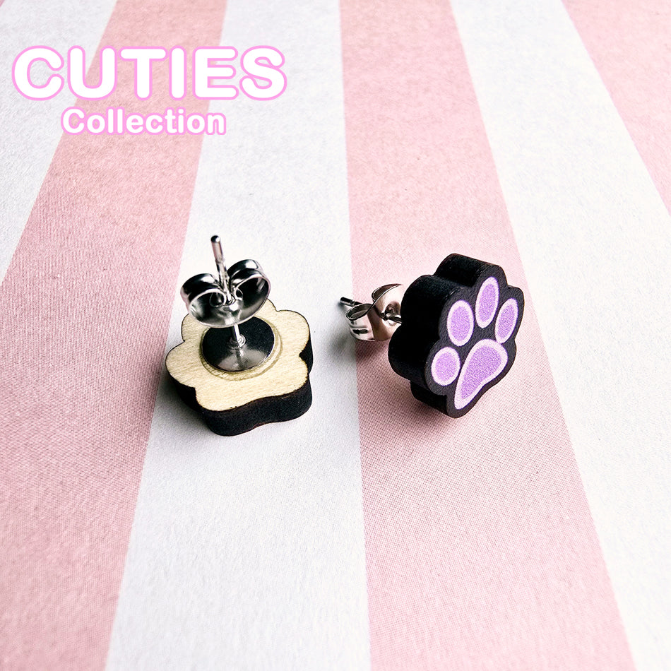 CUTIES Paws Black Ear Studs