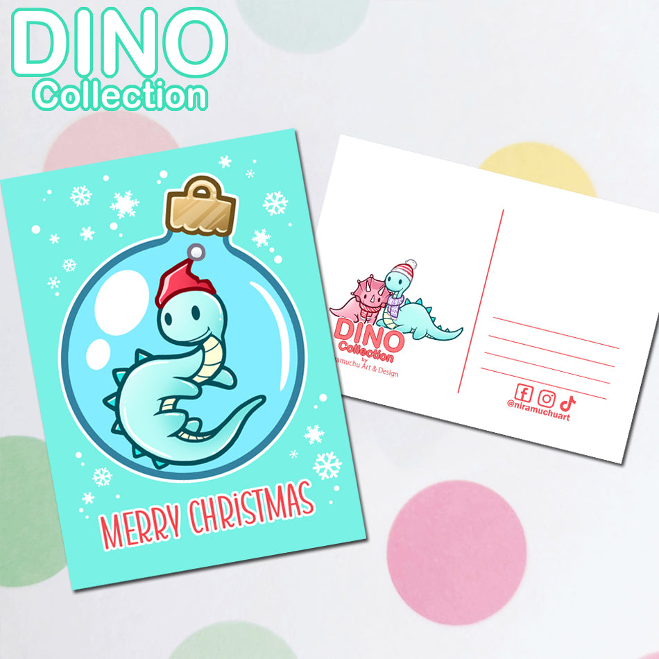 DINO Postcard Merry Christmas Brontosaurus