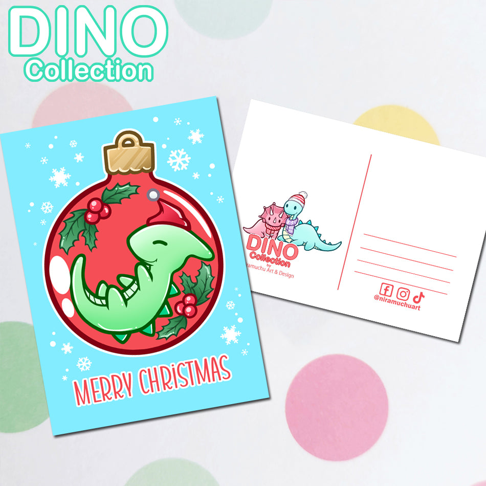 DINO Postcard Merry Christmas Parasaurolophus
