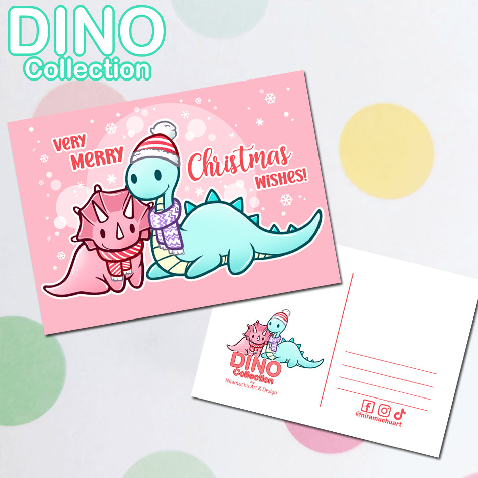 DINO Postcard Very Merry Christmas