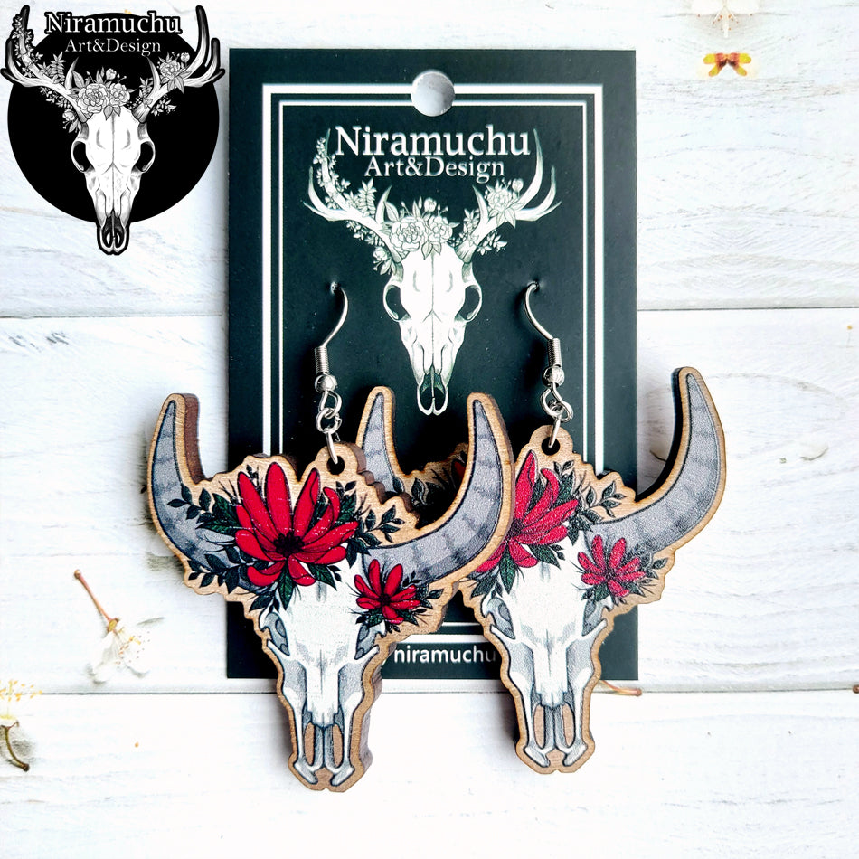 Floral Cow Skull Korvakorut