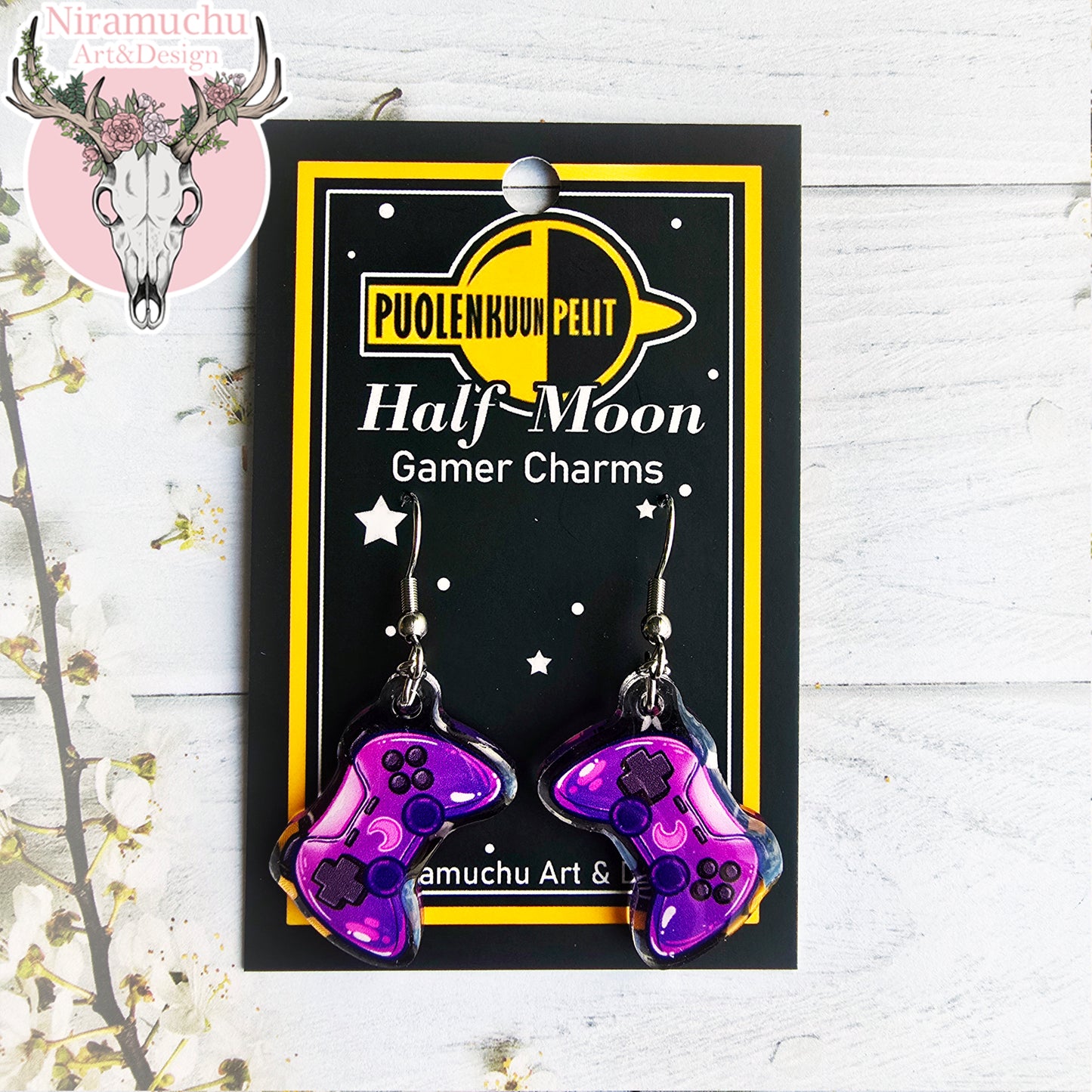 Gamer Charms: Console Purple Earrings