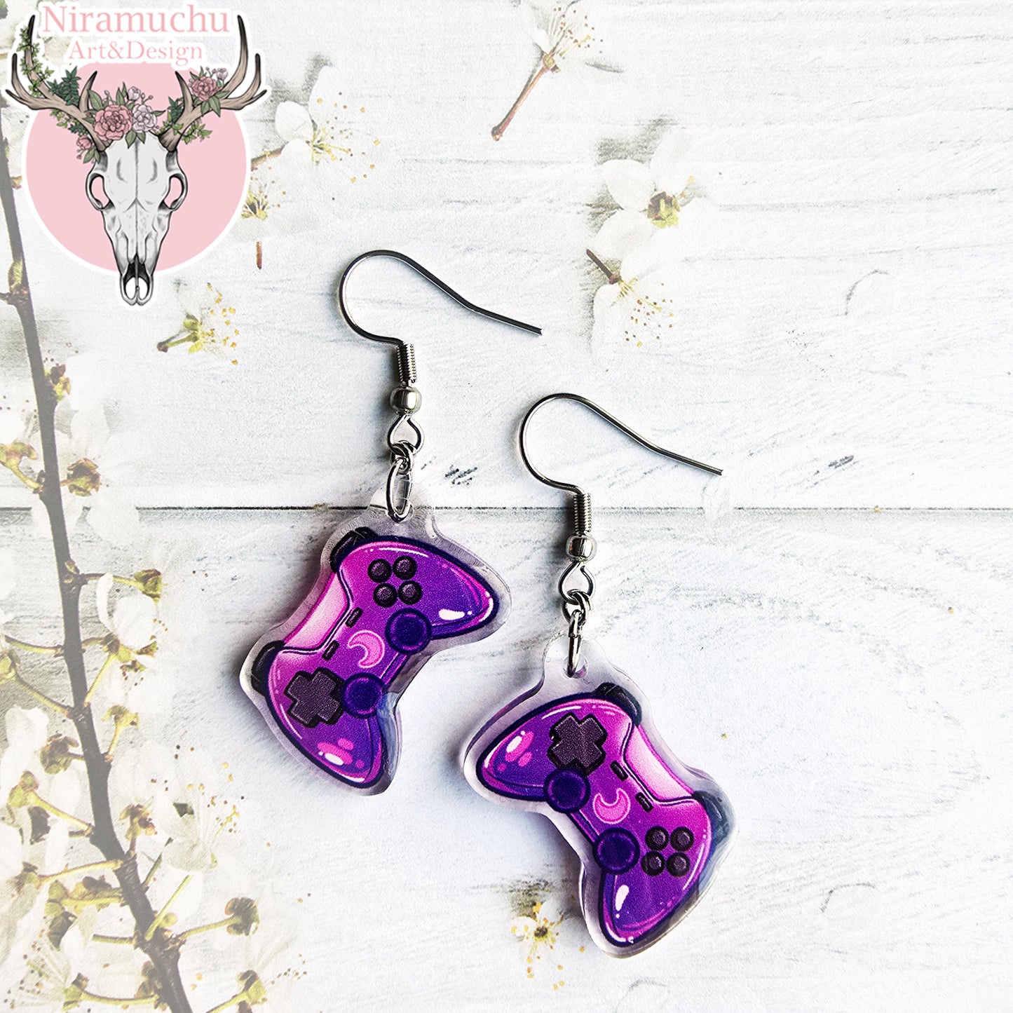 Gamer Charms: Console Purple Earrings