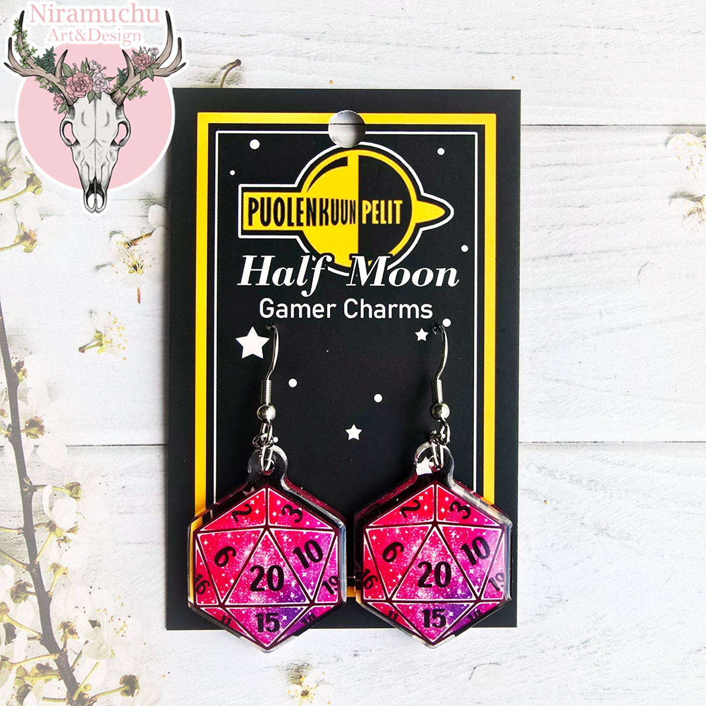 Gamer Charms: Galaxy Dice Scarlet Earrings
