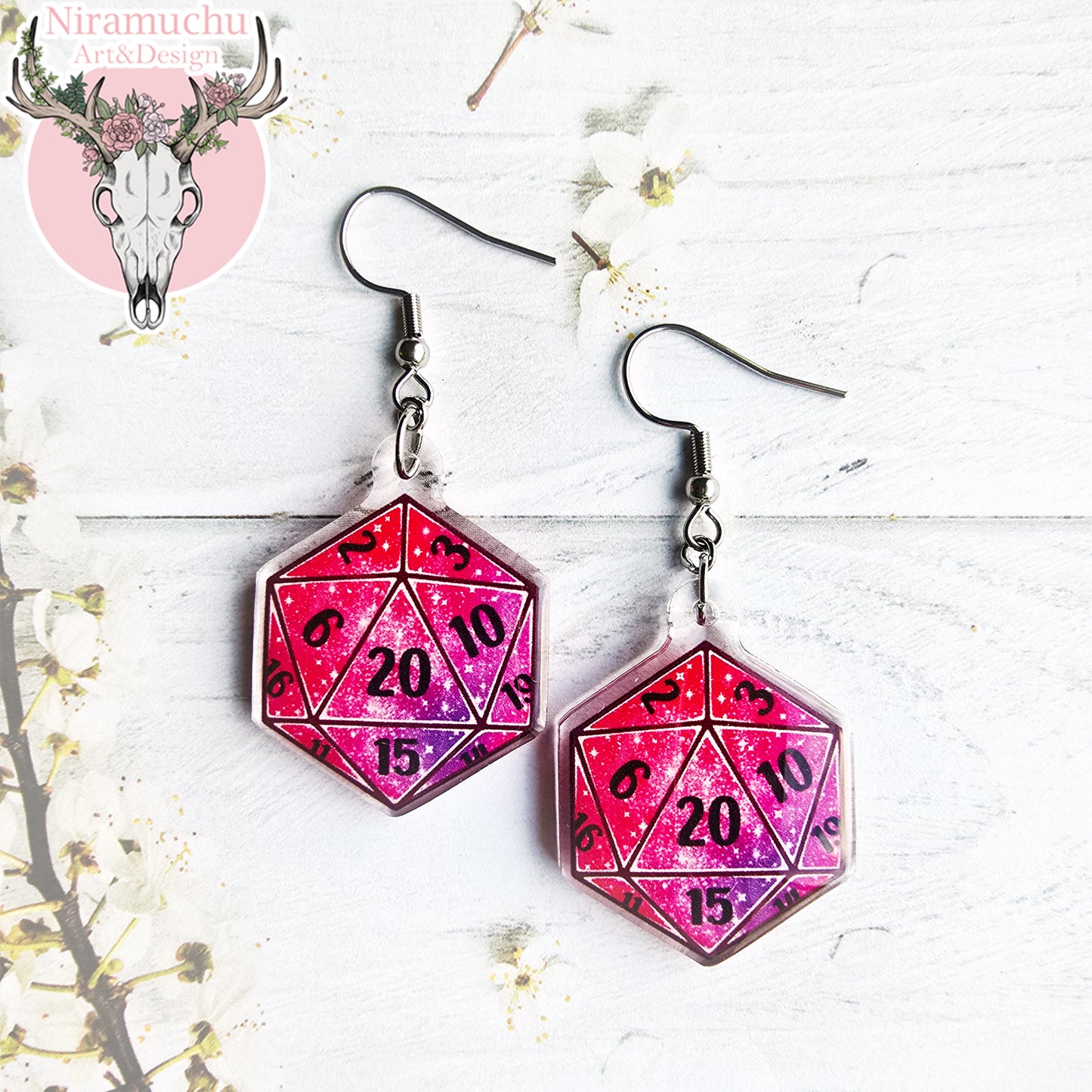 Gamer Charms: Galaxy Dice Scarlet Earrings
