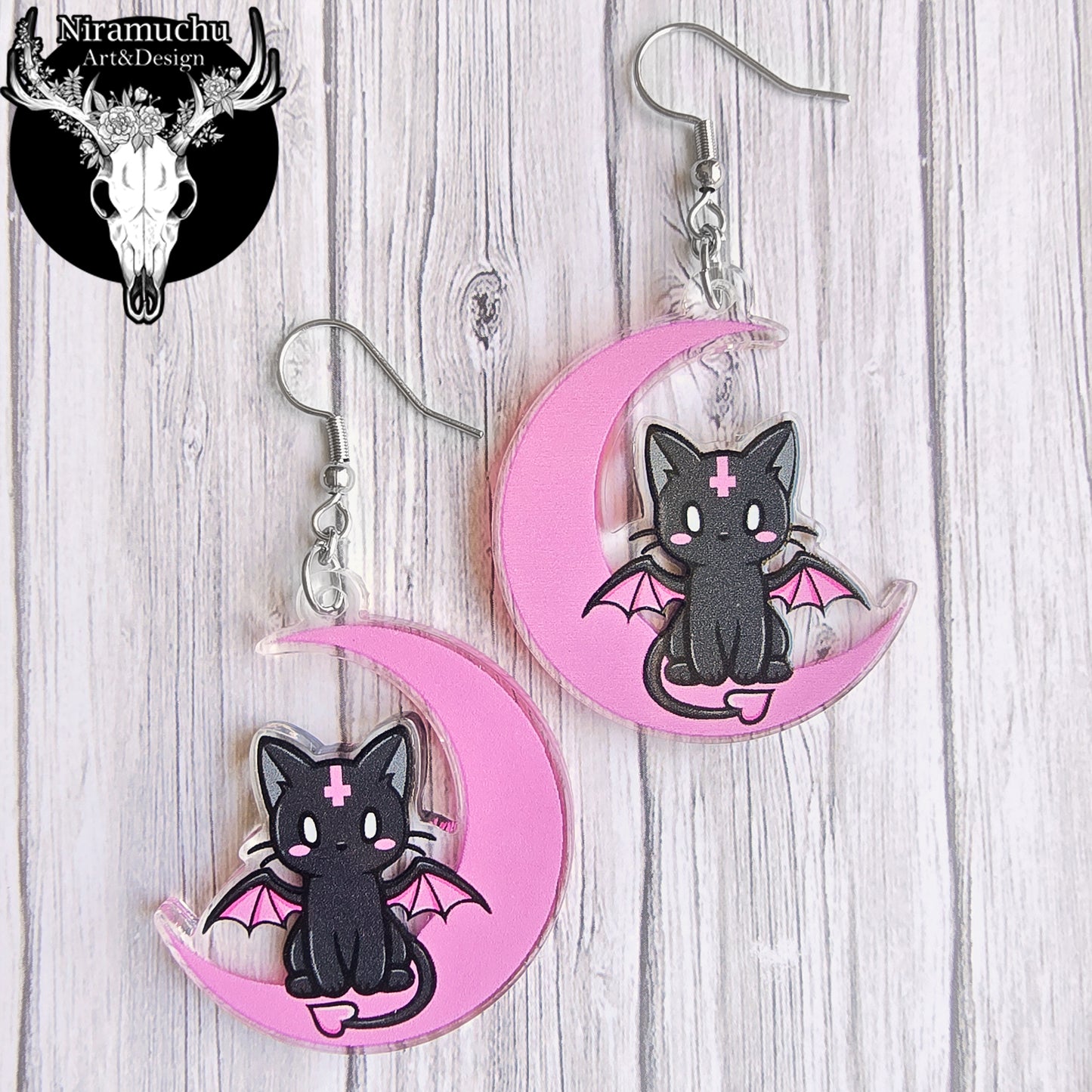 Kuroineko Demon Kitty Pink Earrings