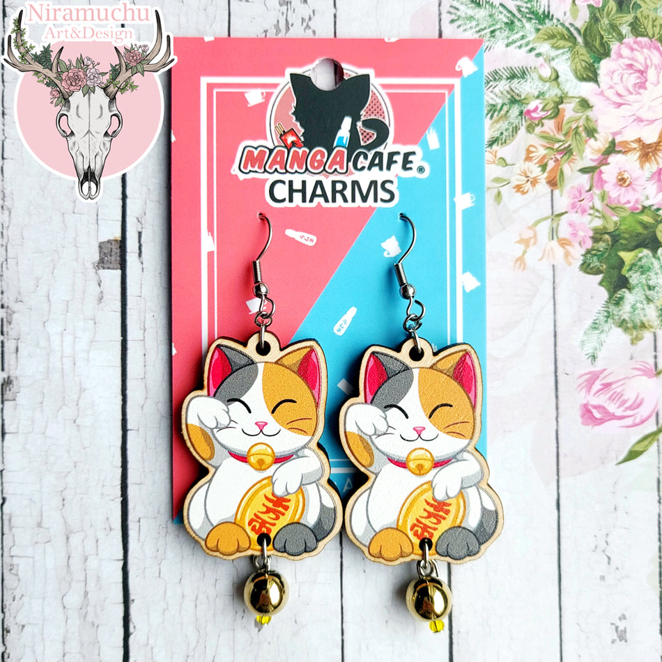 Manga Cafe Maneki Neko Calico Earrings