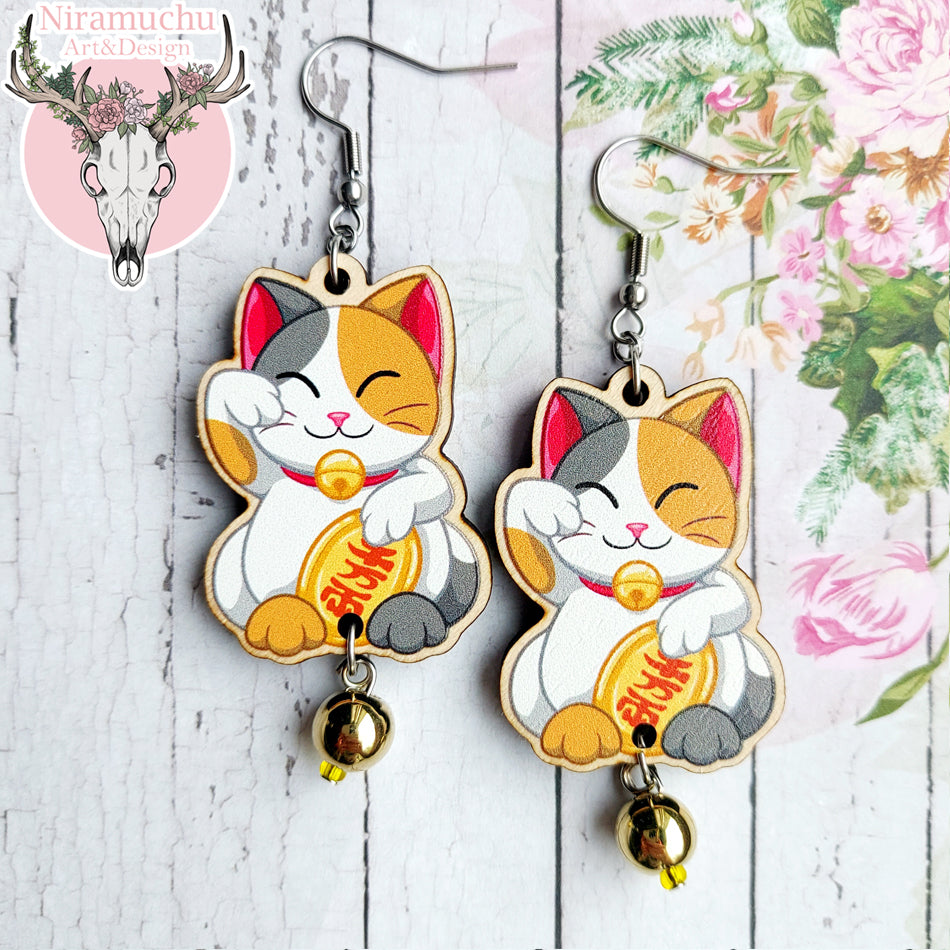 Manga Cafe Maneki Neko Calico Earrings