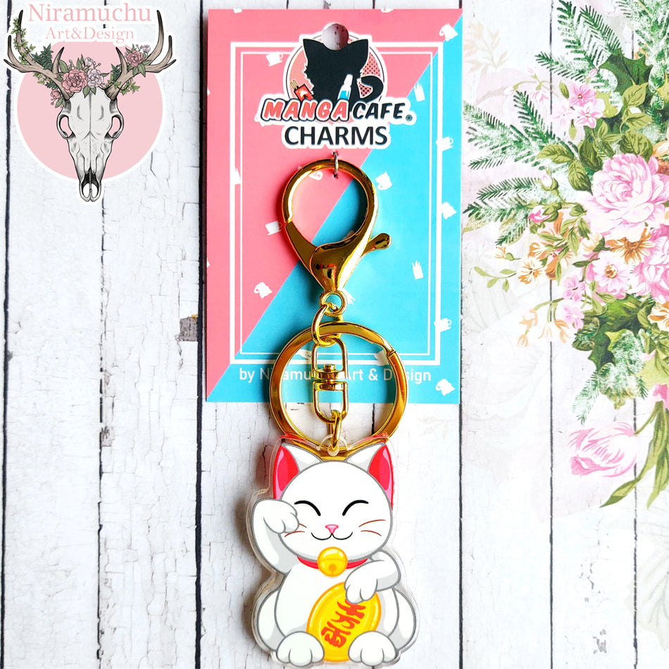Manga Cafe Maneki Neko White Keycharm