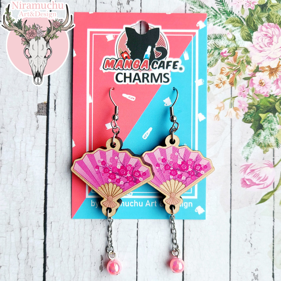 Manga Cafe Sakura Fan Earrings