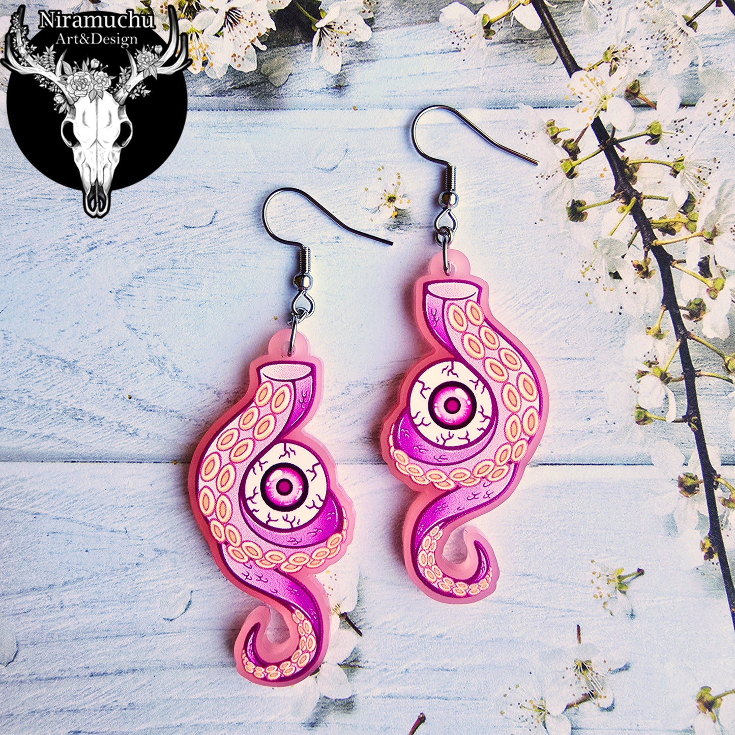 Pastel Goth Tentacle Pink Earrings