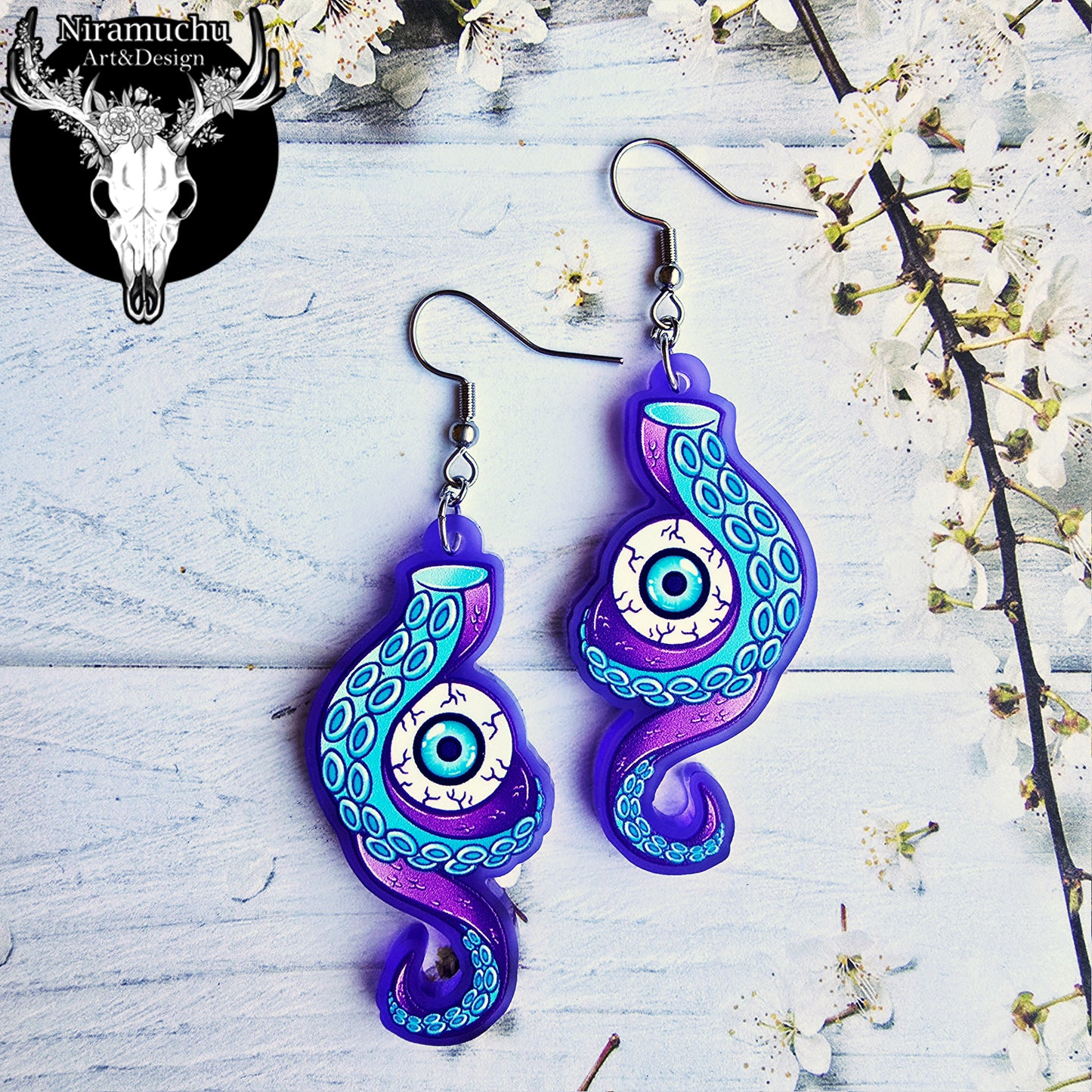 Pastel Goth Tentacle Violet Earrings