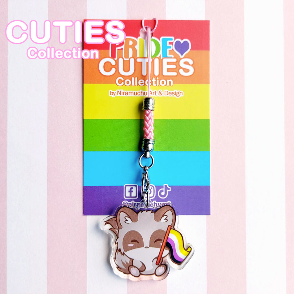 CUTIES PRIDE Nonbinary Raccoon Phone Charm