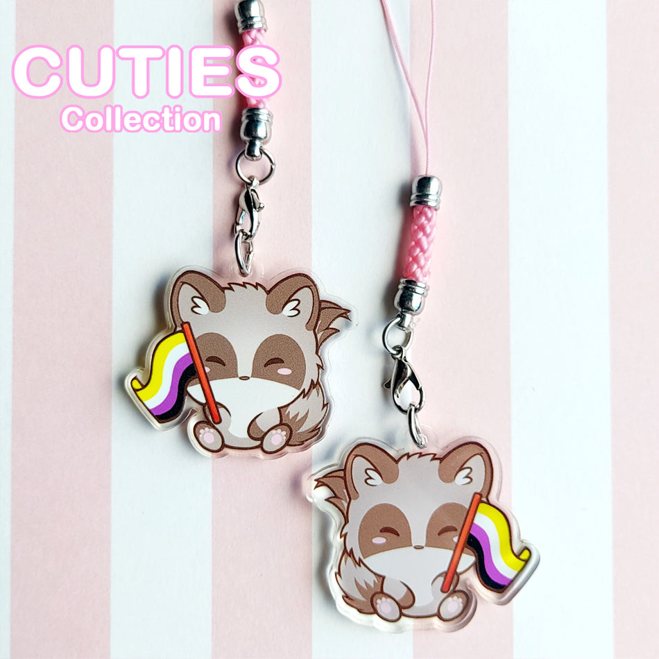 CUTIES PRIDE Nonbinary Raccoon Phone Charm