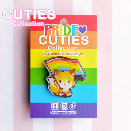 CUTIES PRIDE Rainbow Fox Metal Pin Badge