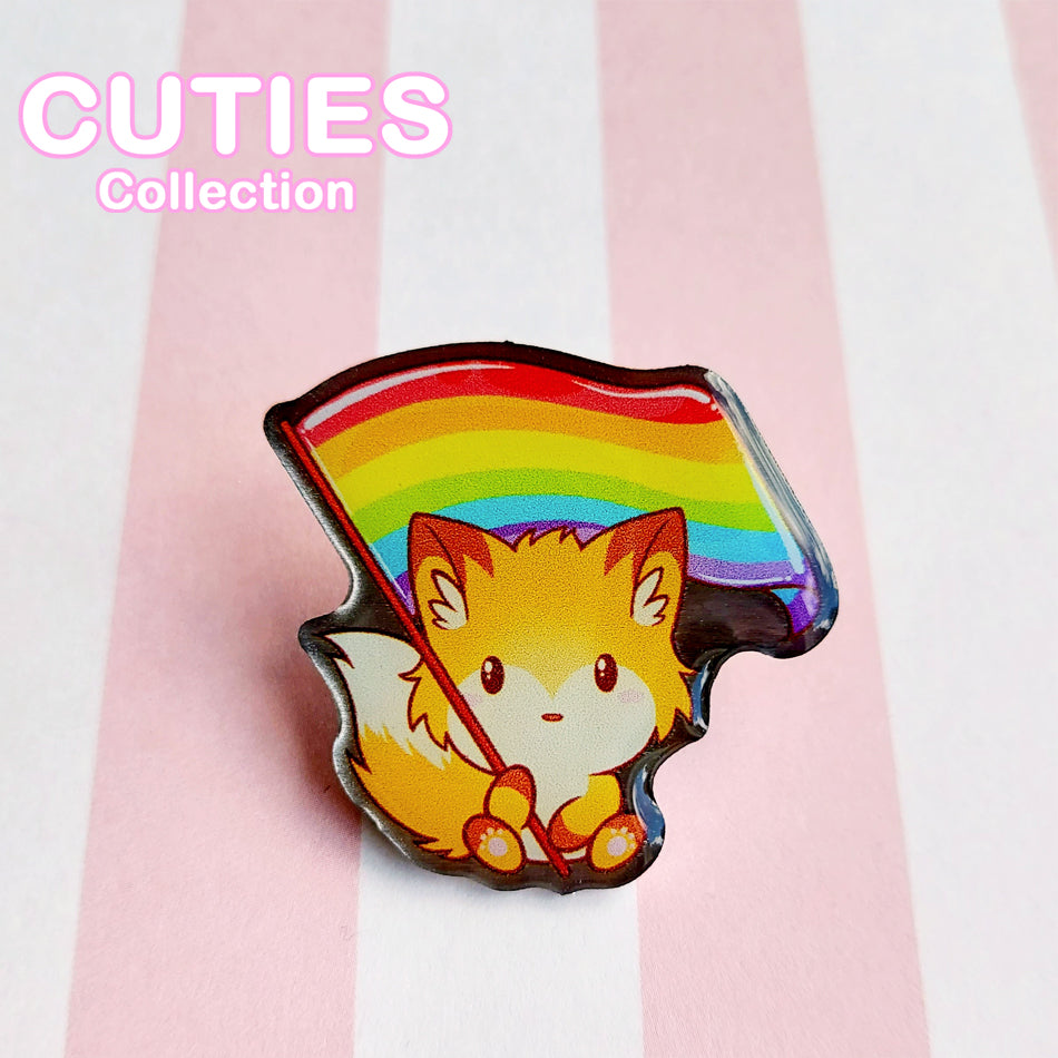 CUTIES PRIDE Rainbow Fox Metal Pin Badge