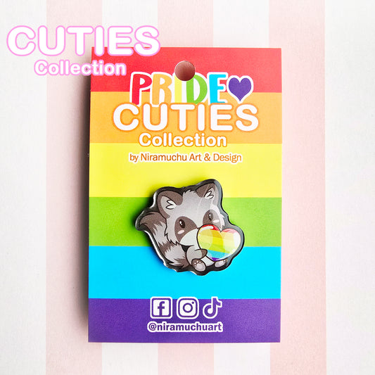 CUTIES PRIDE Rainbow Raccoon Metal Pin Badge