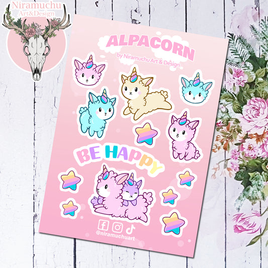 Alpacorn Stickers: Be Happy