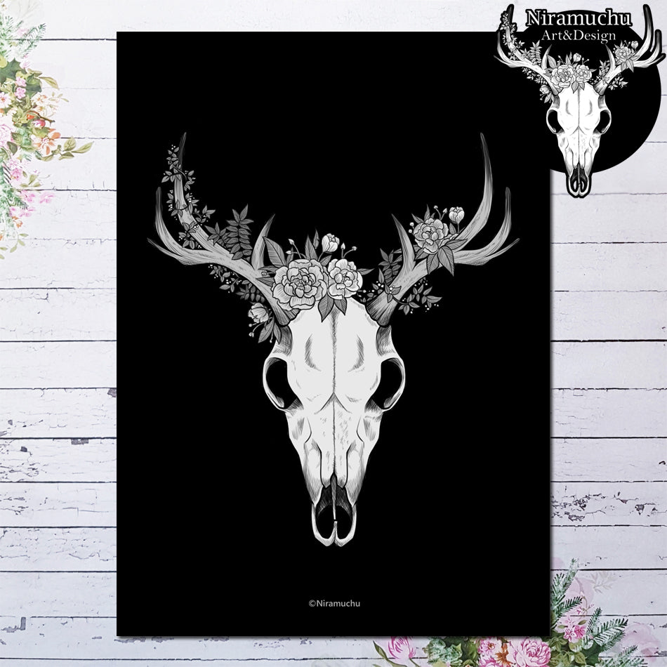 Classic Skull Printti: Deer A4 Black