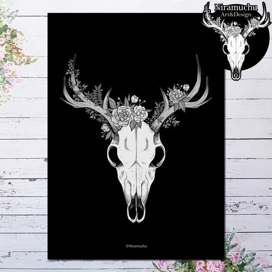 Classic Skull Printti: Deer A4 Black