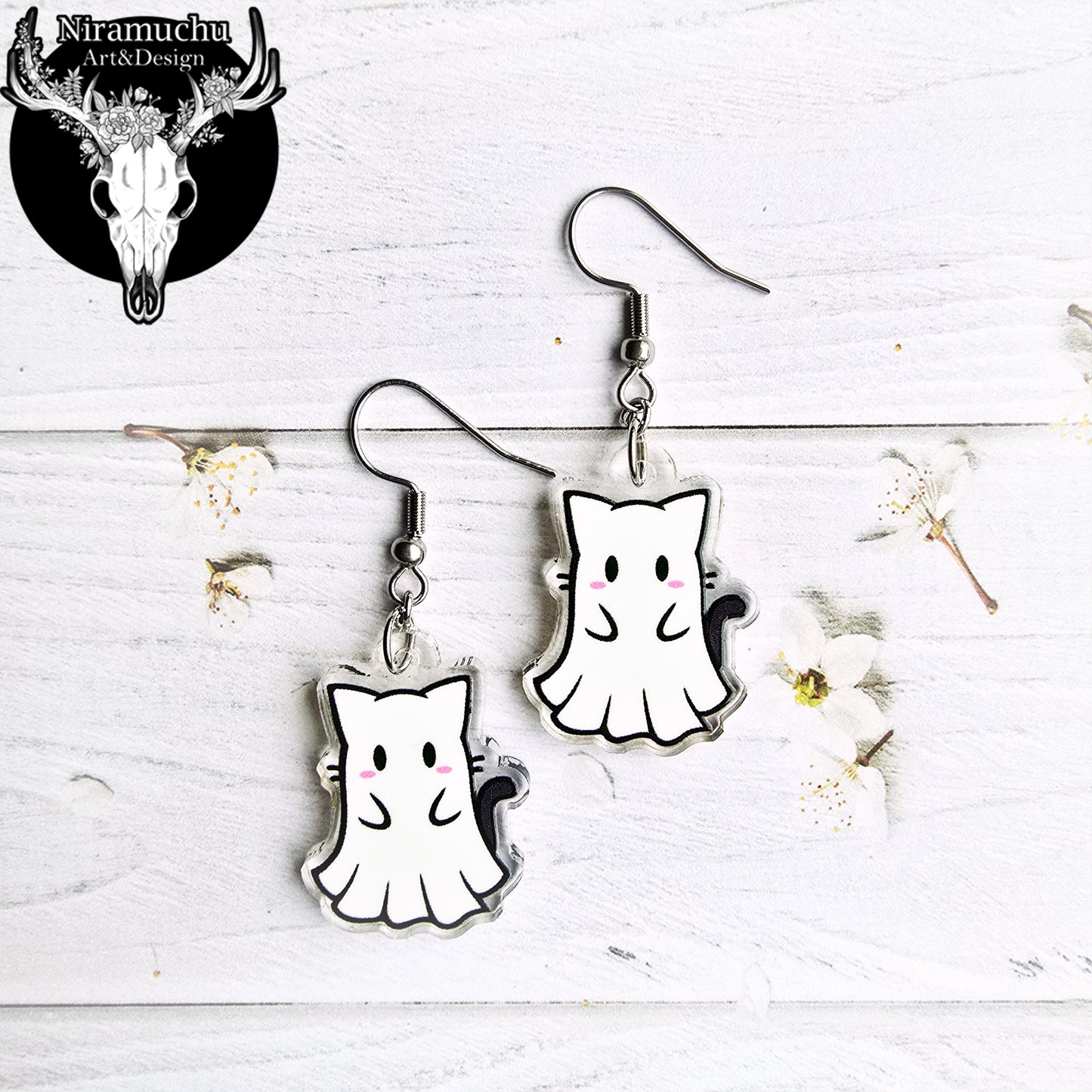Cute Halloween Cat Ghost Earrings