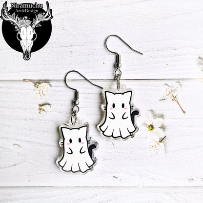 Cute Halloween Cat Ghost Earrings