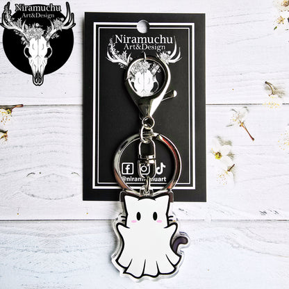 Cute Halloween Cat Ghost Keycharm