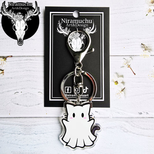 Cute Halloween Cat Ghost Keycharm