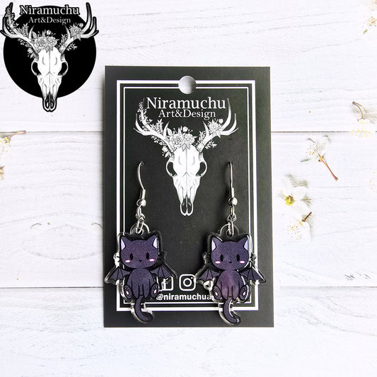 Cute Halloween Winged Cat Earrings