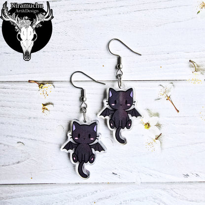 Cute Halloween Winged Cat Earrings