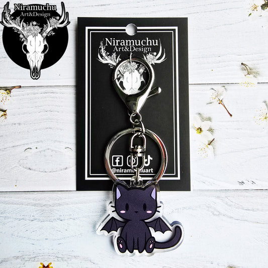 Cute Halloween Winged Cat Keycharm