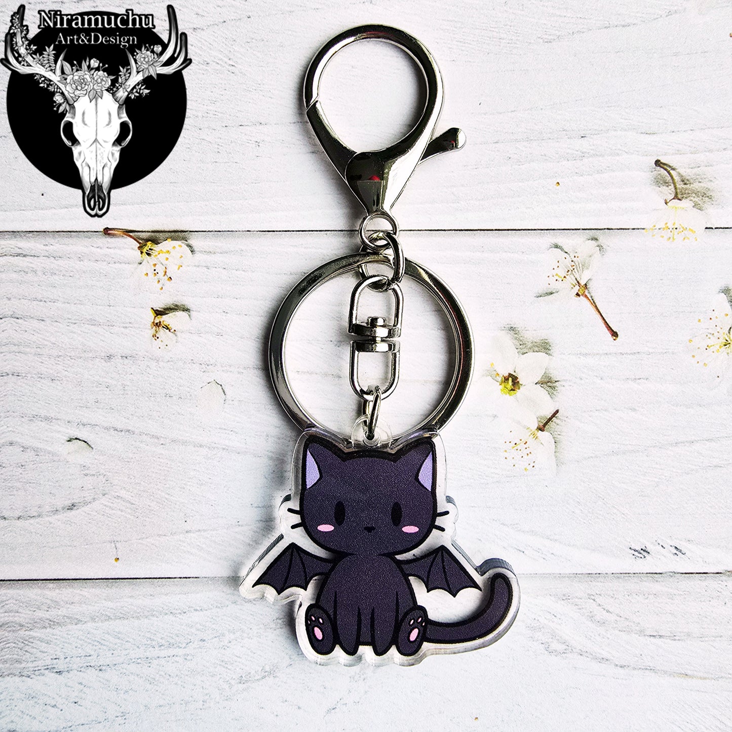 Cute Halloween Winged Cat Keycharm