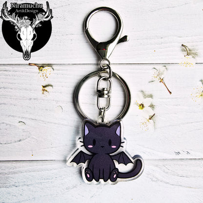 Cute Halloween Winged Cat Keycharm