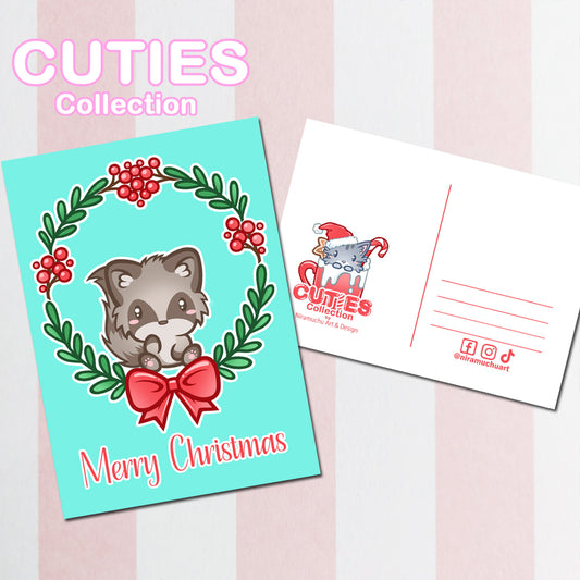 CUTIES Joulukortti Merry Christmas Raccoon