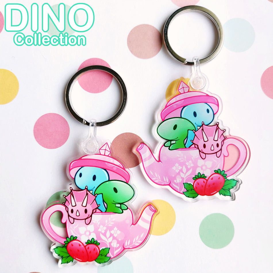 DINO Tea Party Strawberry Keyring