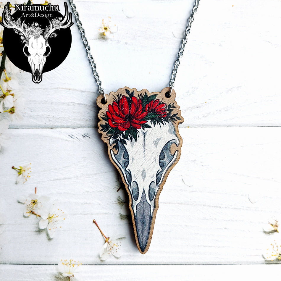 Floral Bird Skull Necklace