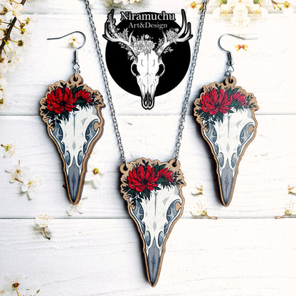 Floral Bird Skull Earrings