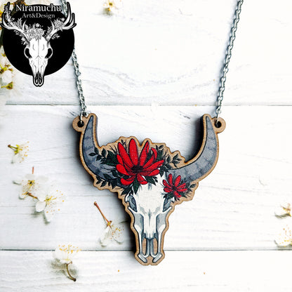 Floral Cow Skull Necklace