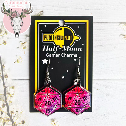 Gamer Charms: Galaxy Dice Scarlet Earrings