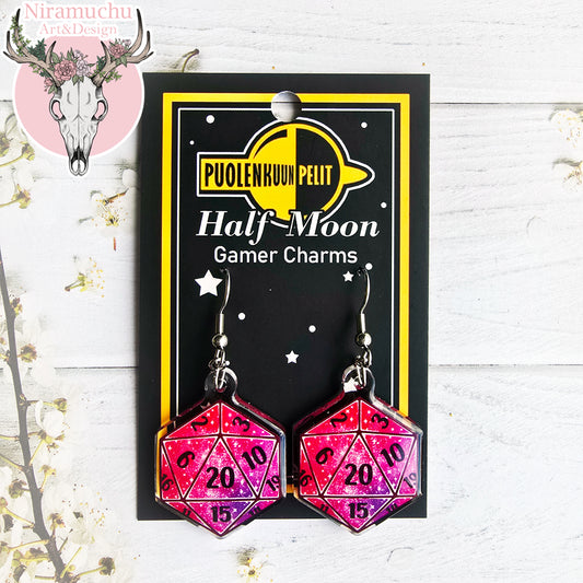 Gamer Charms: Galaxy Dice Scarlet Earrings