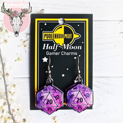 Gamer Charms: Galaxy Dice Violet Earrings